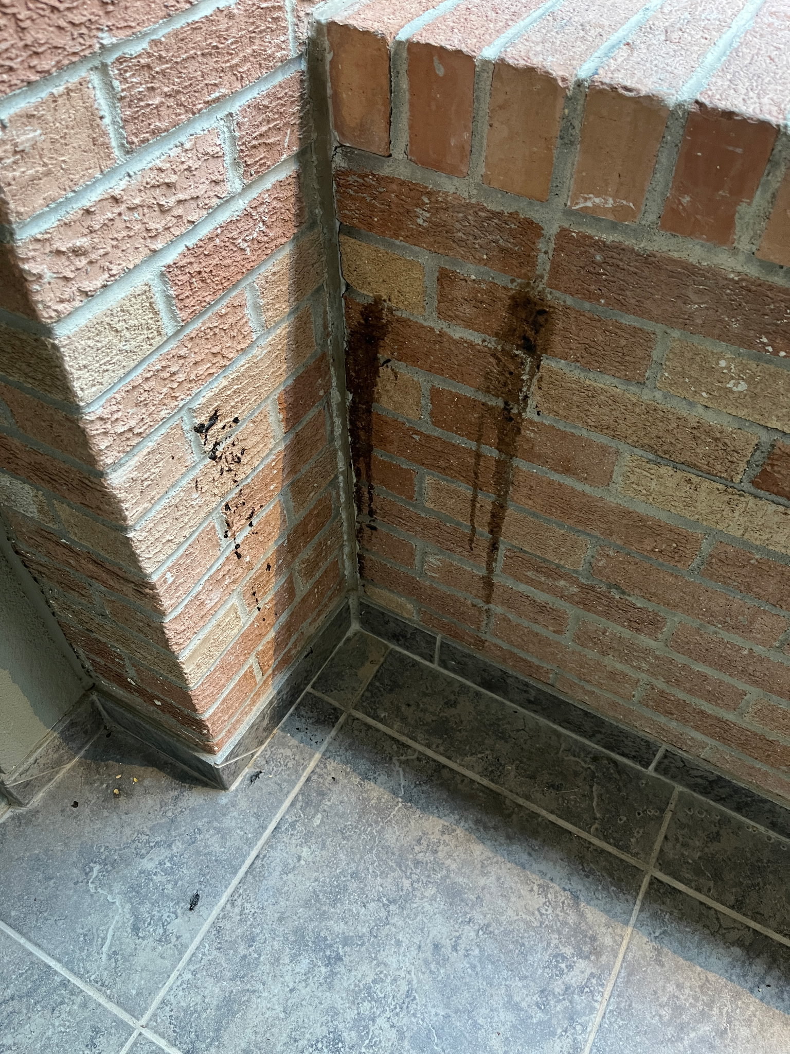Dirty brick wall with stains before pressure washing Tucson